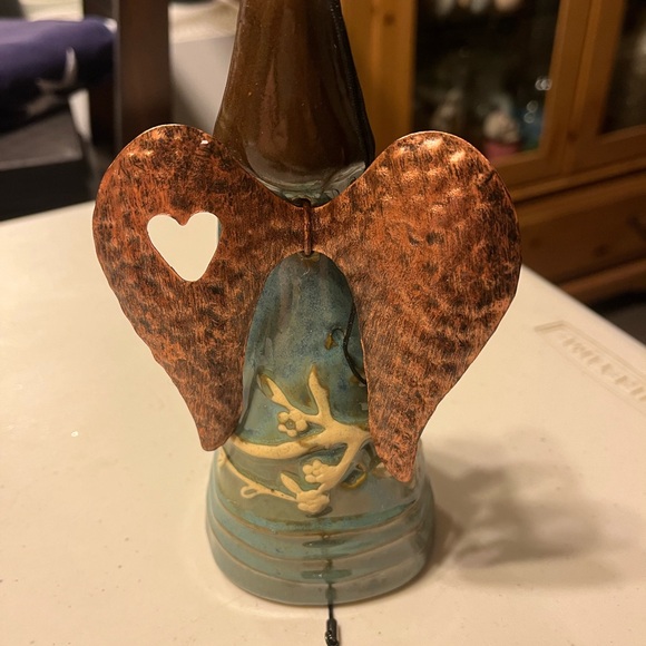 Blue angel bell garden wind chime /porcelain dress/white birds and copper wings - Picture 7 of 9